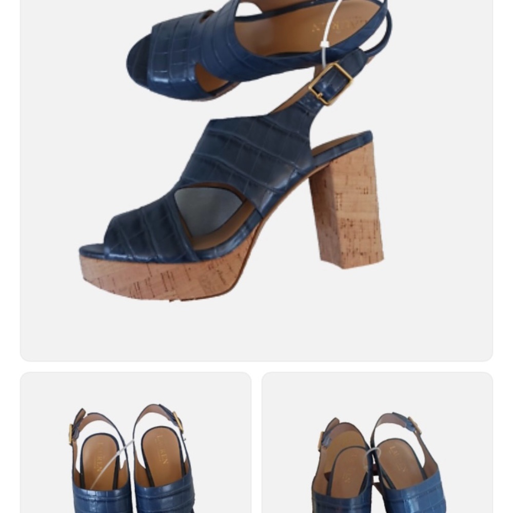 Ralph Lauren Dark Blue Block Heel Sandals